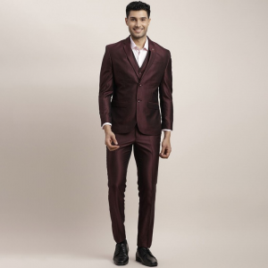 Men Brown Self Design Notched Lapel Long Sleeves Three Piece Party Suit