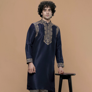 Men Yoke Design Flared Sleeves Thread Work Kurta