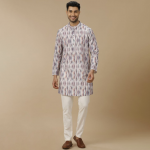 Abstract Printed Mandarin Collar Linen Cotton Straight Kurta