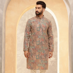 Floral Embroidered Zari Mandarin Collar Cotton Silk Straight Kurta