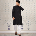 Ethnic Motifs Embroidered Sequinned Detail Mandarin Collar Straight Kurta