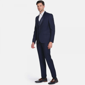 Men Single Breasted Slim Fit 3-Peice Self-Design Formal Suit
