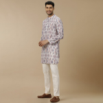 Abstract Printed Mandarin Collar Linen Cotton Straight Kurta