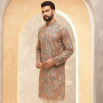 Floral Embroidered Zari Mandarin Collar Cotton Silk Straight Kurta