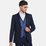 Men Single Breasted Slim Fit 3-Peice Self-Design Formal Suit