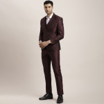 Men Brown Self Design Notched Lapel Long Sleeves Three Piece Party Suit
