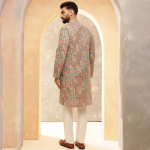 Floral Embroidered Zari Mandarin Collar Cotton Silk Straight Kurta
