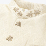 Men White Woven Design Sherwani Set