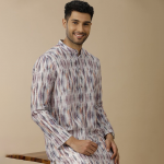 Abstract Printed Mandarin Collar Linen Cotton Straight Kurta