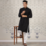 Ethnic Motifs Embroidered Sequinned Detail Mandarin Collar Straight Kurta